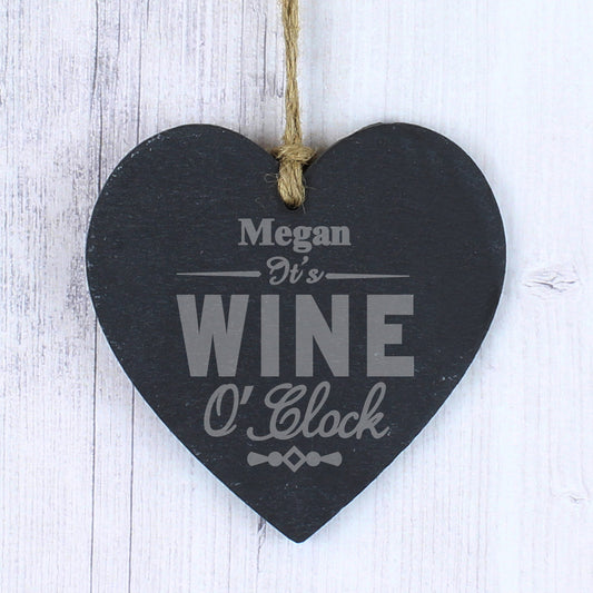 Personalised Wine O'Clock Slate Heart Sign