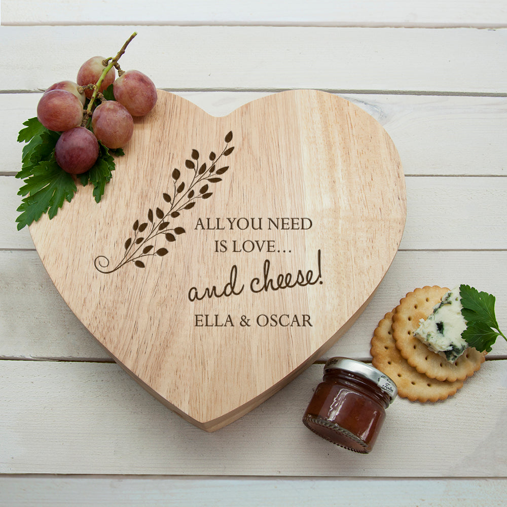 Personalised 'All You Need is Love' Heart Cheese Board Set
