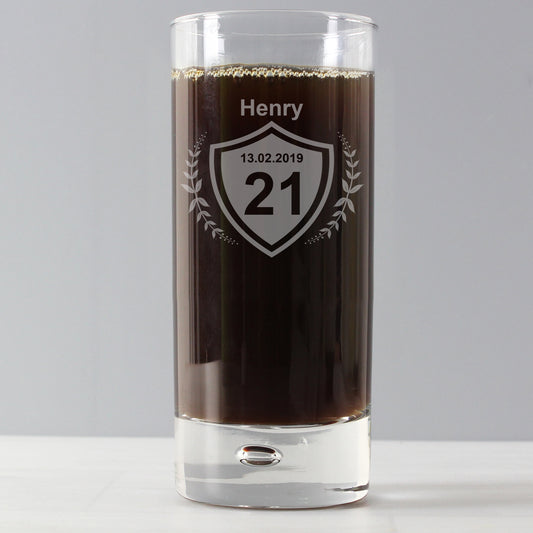 Personalised Birthday Age Crest Hi Ball Bubble Glass