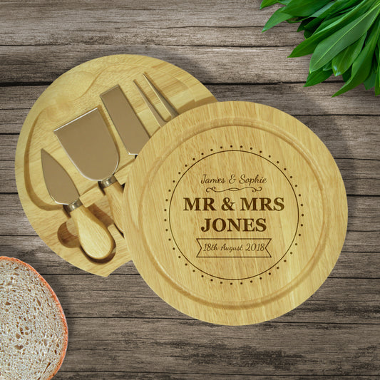 Personalised Mr & Mrs Wedding Cheese Board & Knives