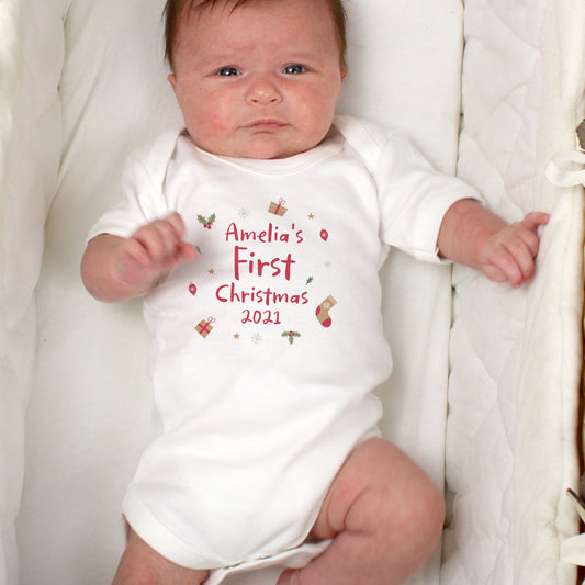 Personalised Baby’s First Christmas 0-3 Months Baby Vest