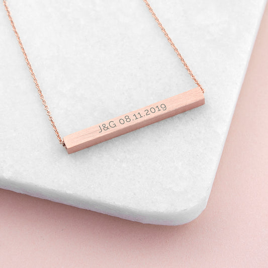 Personalised Horizontal Bar Necklace - Rose Gold - PCS Cufflinks & Gifts