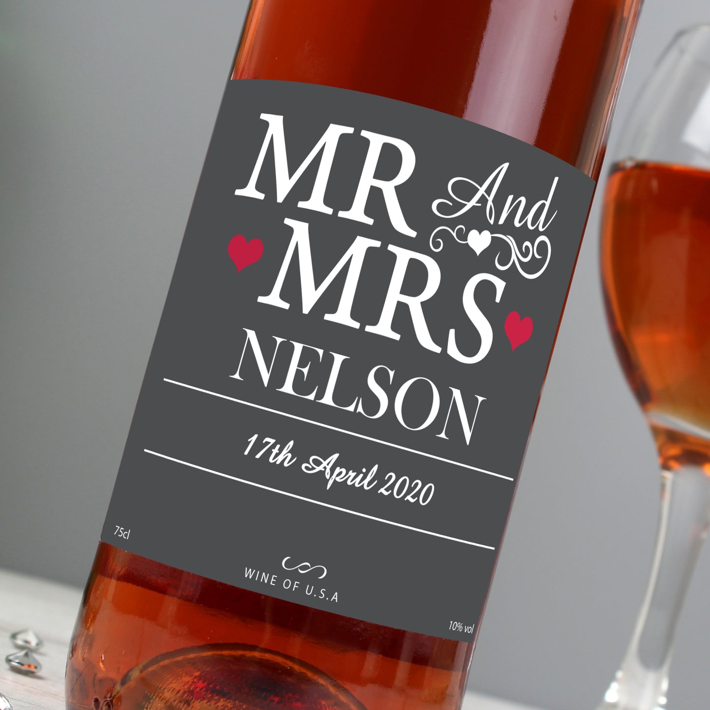 Personalised Mr & Mrs Rose Wine Bottle