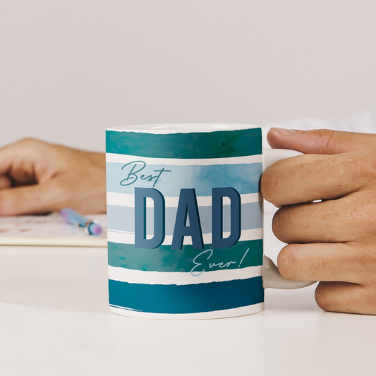Personalised Stripy Best Dad Ever 11oz Mug