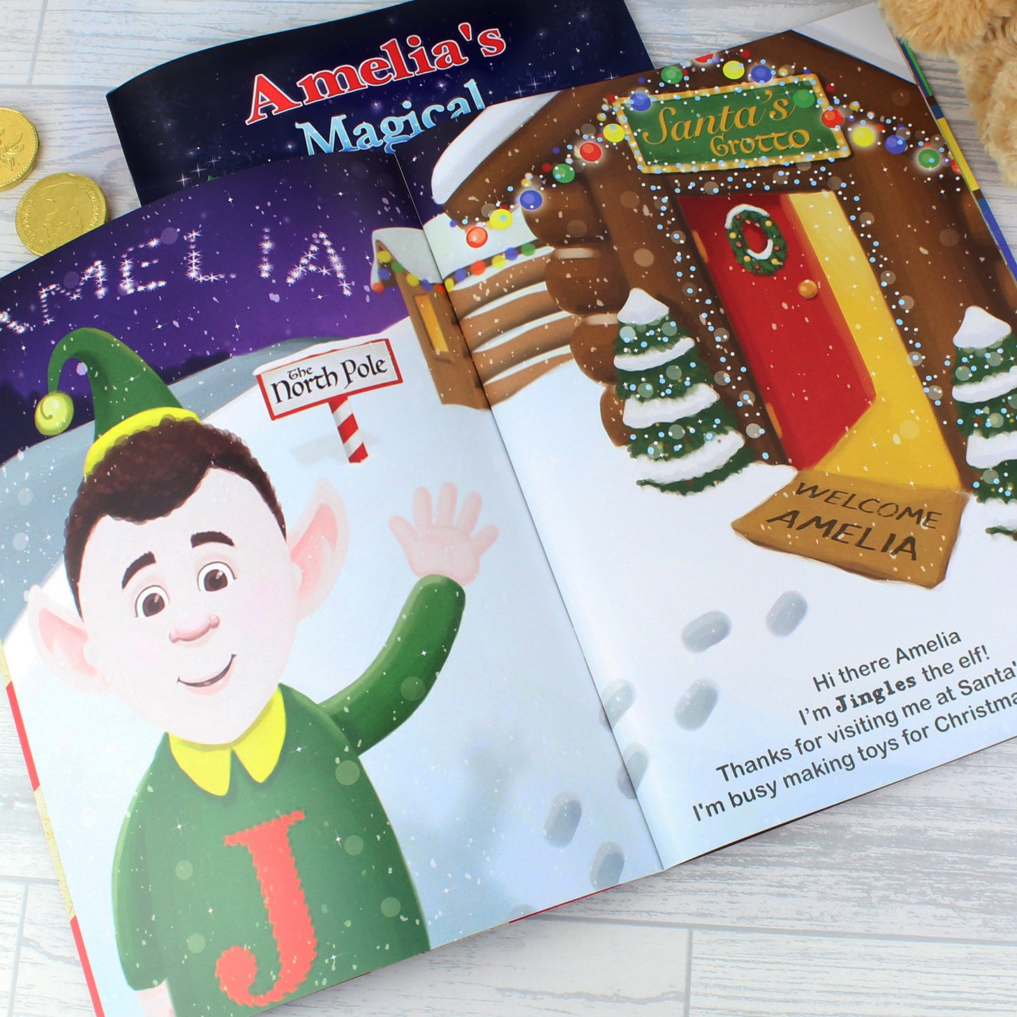 Personalised Magical Christmas Adventure Story Book and Teddy Bear