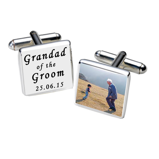 Personalised Grandad of the Groom Photo Cufflinks - White