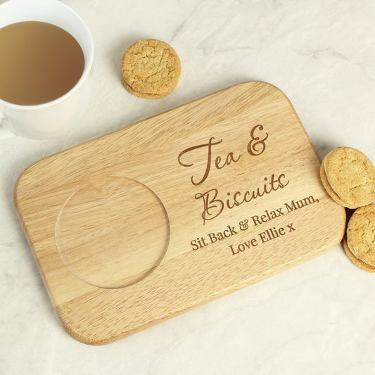 Personalised Wooden Tea And Biscuit Coaster Tray Gift