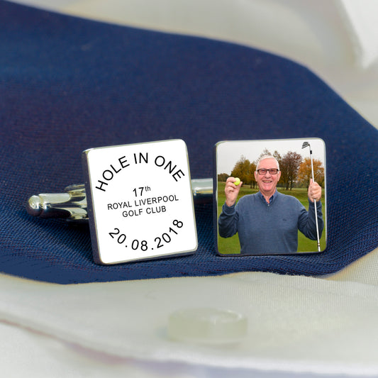 Personalised HOLE IN ONE Golf Photo Cufflinks