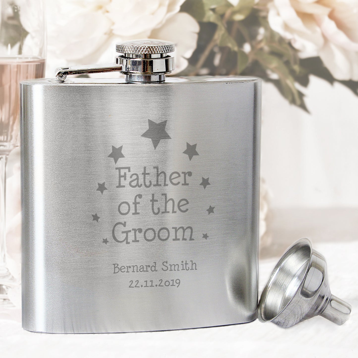 Personalised Stars Father of Groom Hip Flask