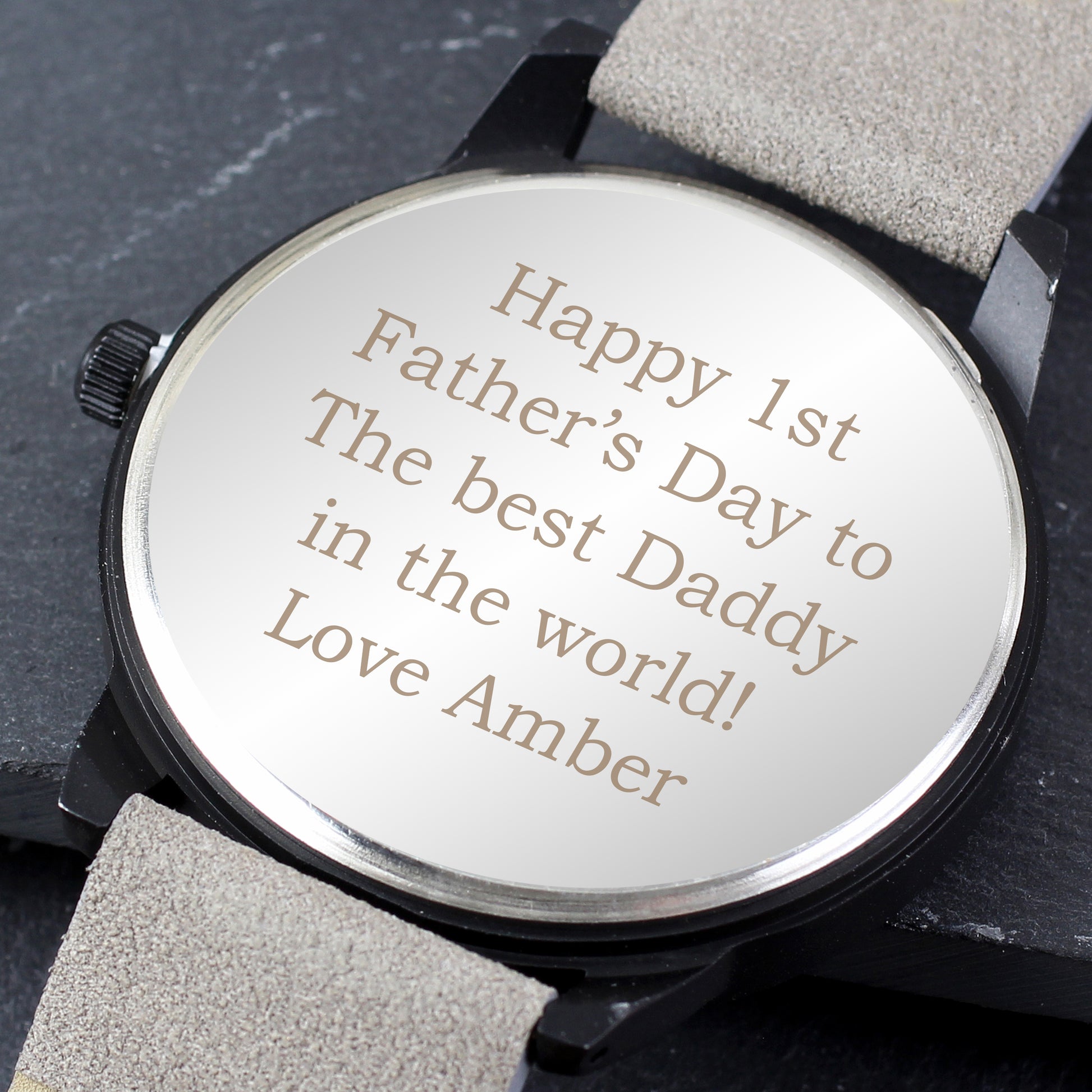 Personalised Mens Matte Black Watch with Grey Strap and Presentation Box - PCS Cufflinks & Gifts