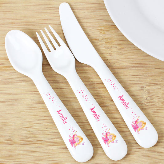 Personalised Garden Fairy 3 Piece Plastic Cutlery Set - PCS Cufflinks & Gifts