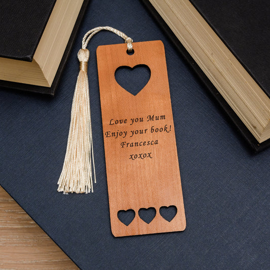  Personalised Heart Design Wooden Bookmark - Your message
