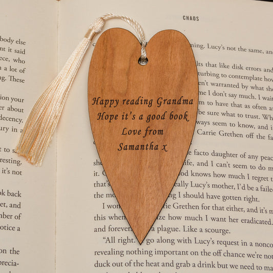 Personalised Heart Wooden Bookmark - Your Message