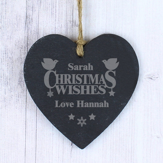 Personalised Christmas Wishes Slate Heart Sign