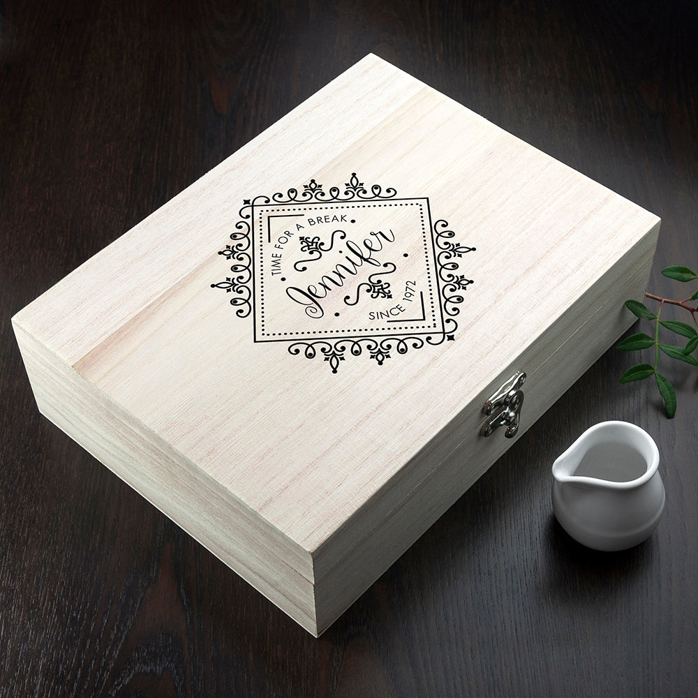 Personalised Time For a Break! Blooming Beautiful Wooden Tea Box