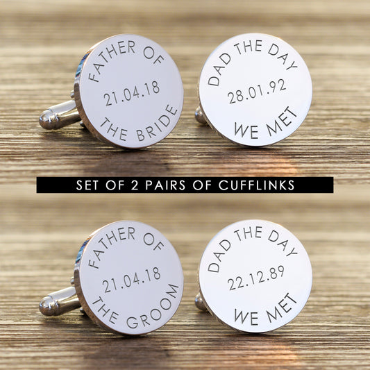 Set of two Personalised DAD THE DAY WE MET Cufflinks