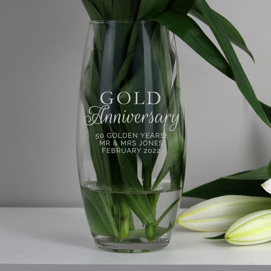 Personalised 50th Golden Anniversary Bullet Glass Vase