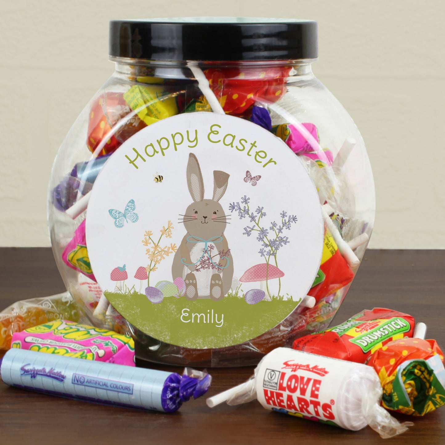 Personalised Easter Meadow Bunny Sweets Jar
