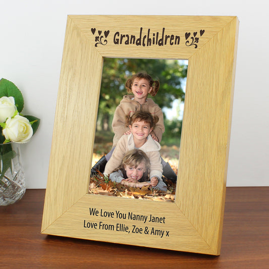 Personalised Oak Finish 4x6 Grandchildren Photo Frame - PCS Cufflinks & Gifts
