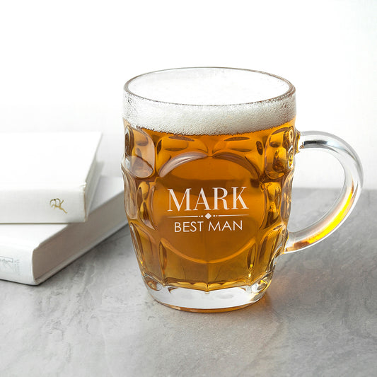 Personalised Best Man Dimpled Beer Glass - PCS Cufflinks & Gifts