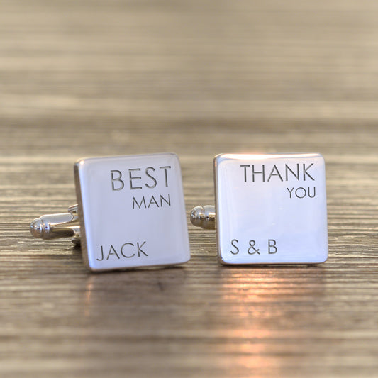 Personalised Wedding Party Role Square Cufflinks