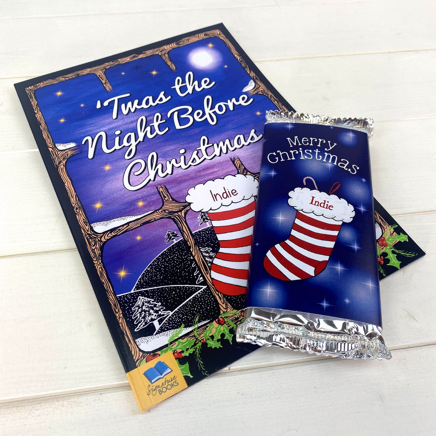 Personalised Twas The Night Before Christmas Book & Chocolate Gift Set