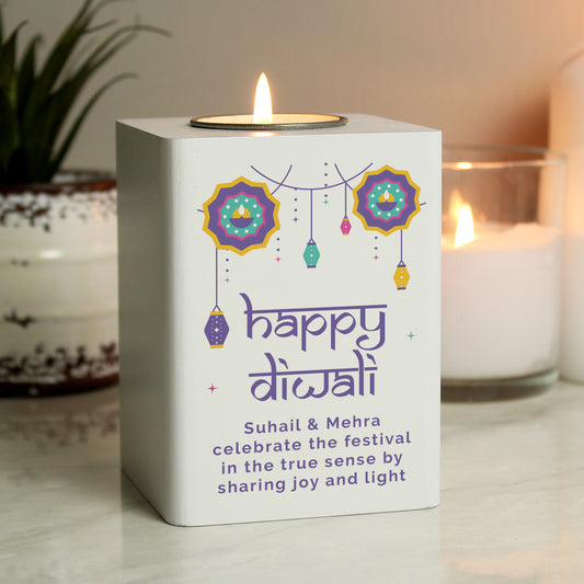 Personalised Diwali Wooden Tealight Holder - Free Delivery