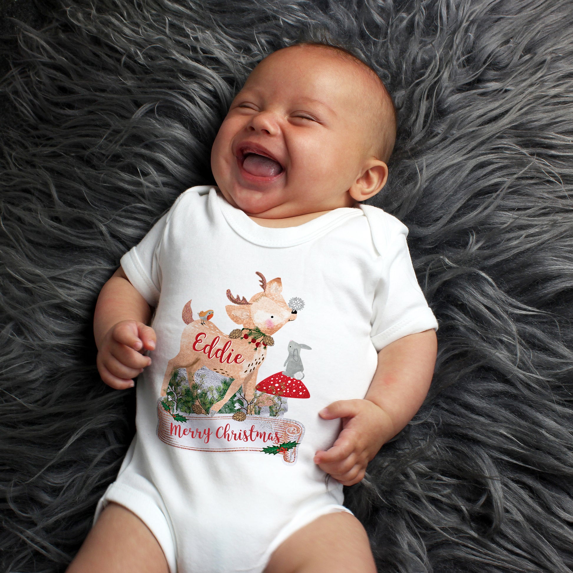Personalised Festive Fawn Christmas 0-3 Months Baby Vest