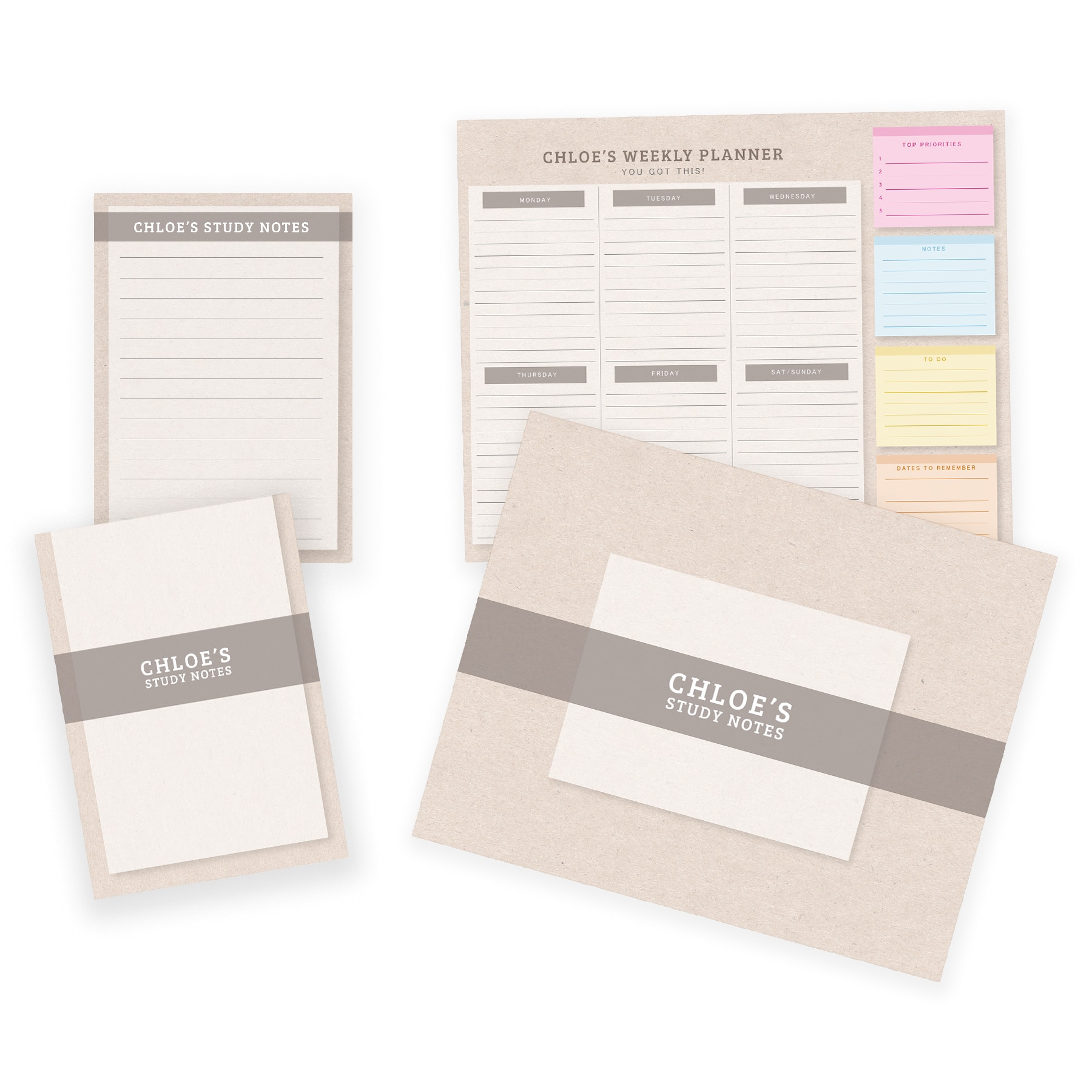 Personalised Study Stationery Set | Weekly Desk Planner