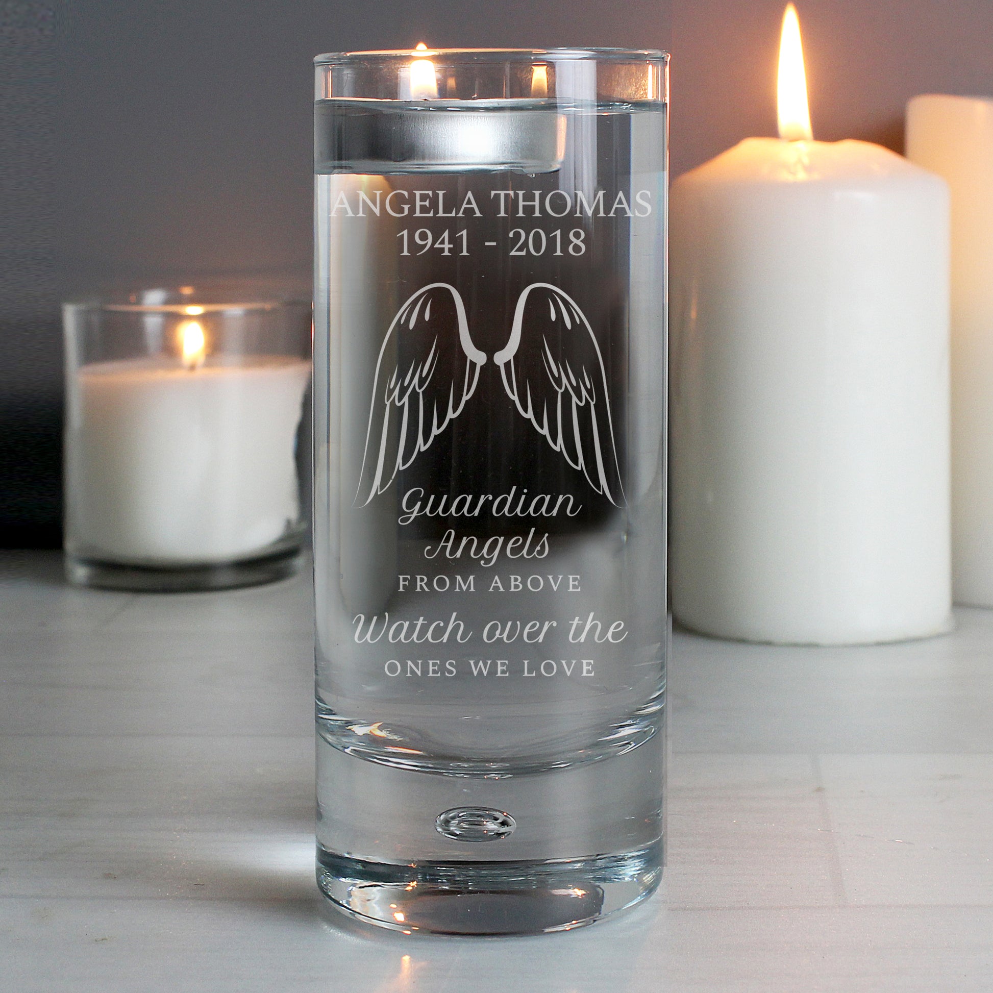 Personalised Guardian Angel Wings Floating Memorial Candle Holder