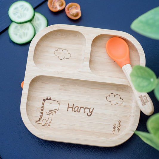 Personalised Dinosaur Bamboo Suction Plate & Spoon