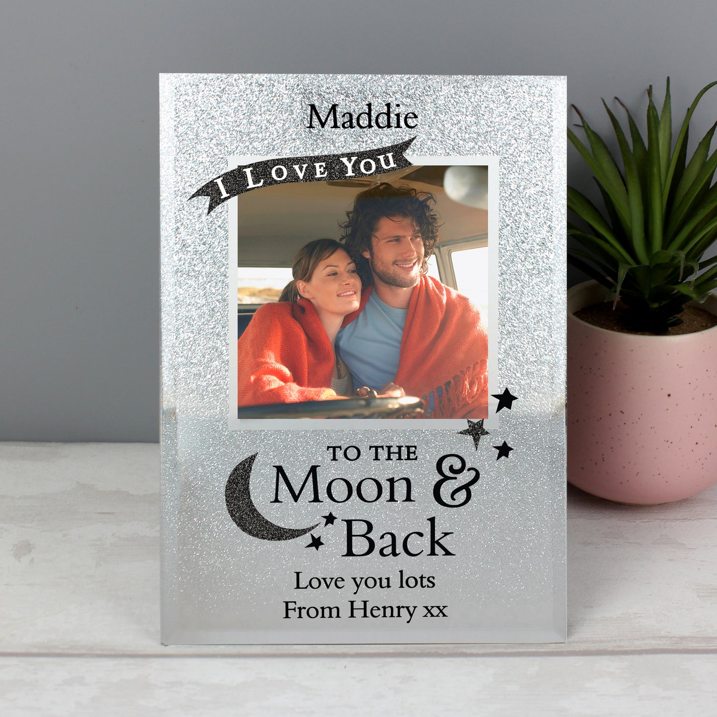 Personalised Love You To the Moon and Back Glitter Glass Photo Frame
