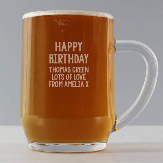 Personalised Free Text Tankard Glass | Gifts For Him | Dad | Grandad