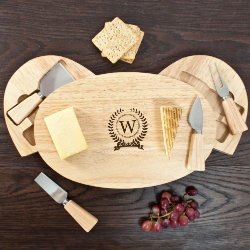 Personalised Classic Monogram Oval Cheese Board with Knives