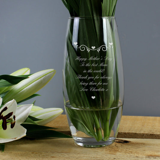 Personalised Hearts & Swirls Bullet Glass Vase