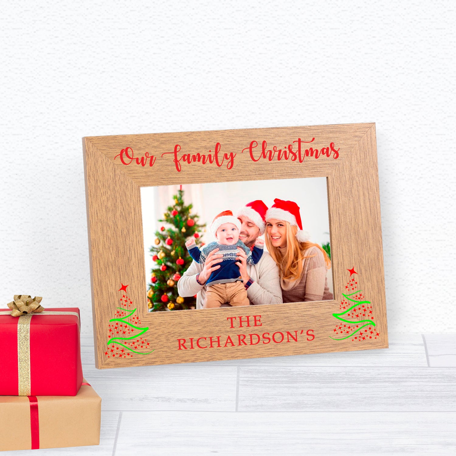 Personalised Our Family Christmas Wooden Photo Frame