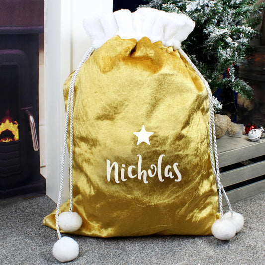 Luxury Personalised Name Only Pom Pom Gold Sack