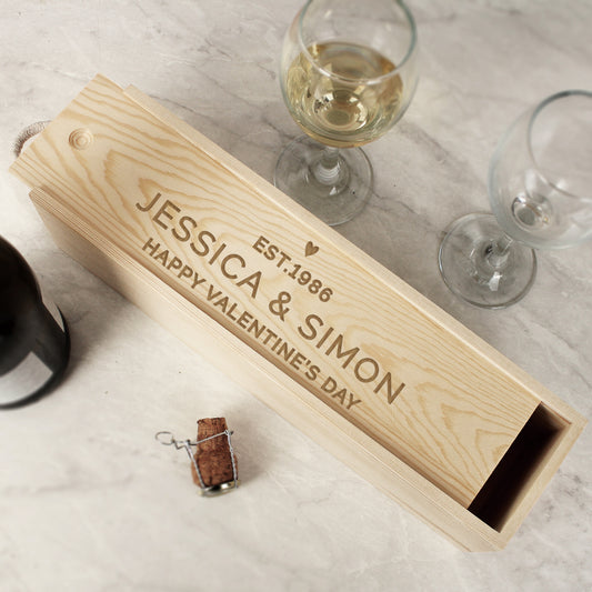 Personalised Heart Wooden Wine Bottle Box