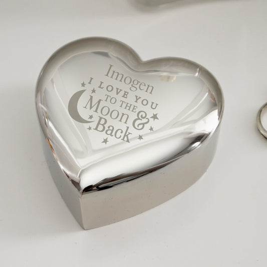 Personalised I Love You To the Moon and Back Heart Trinket Box