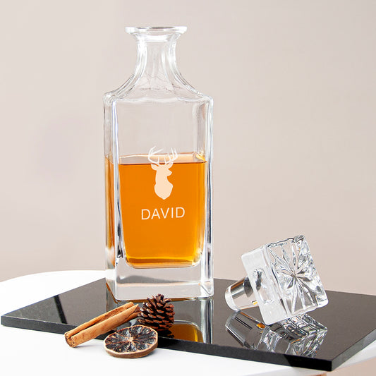 Personalised Timeless Stag Square Whisky Decanter