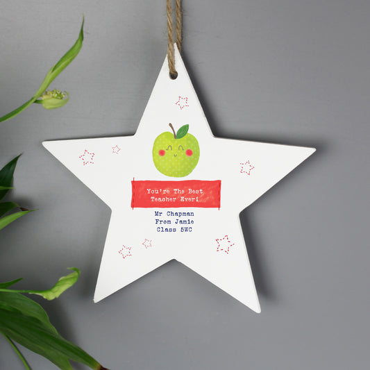 Personalised Apple for the Teacher Wooden Star Decoration Gift