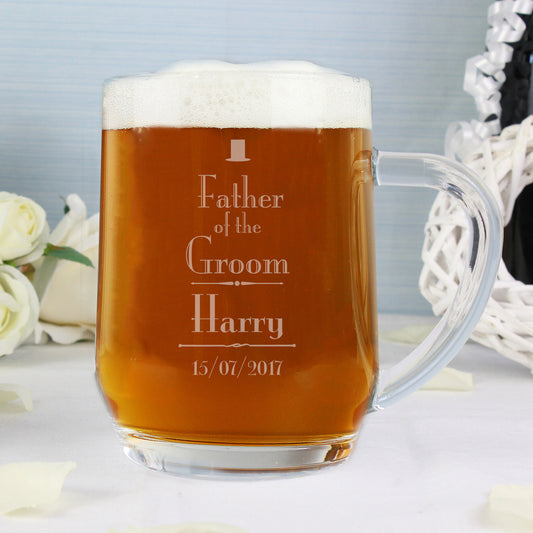 Personalised Wedding Father of the Groom Tankard Glass