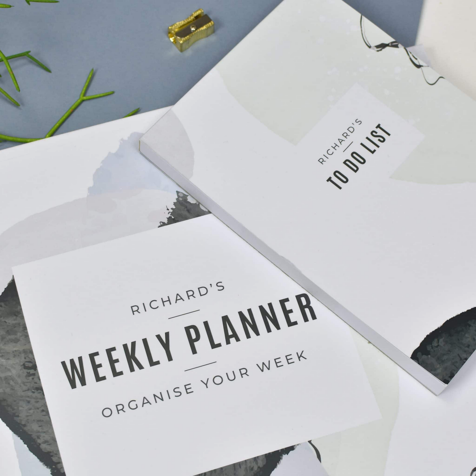 Personalised Abstract Stationery Set | Weekly Desk Planner