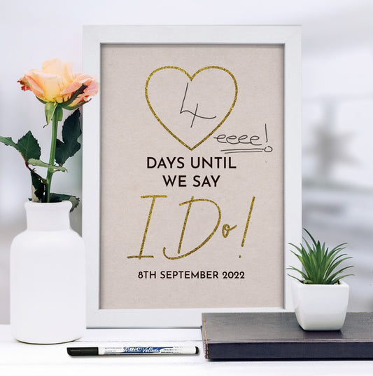 Personalised A4 Framed Print Wedding Countdown & Dry Wipe Pen