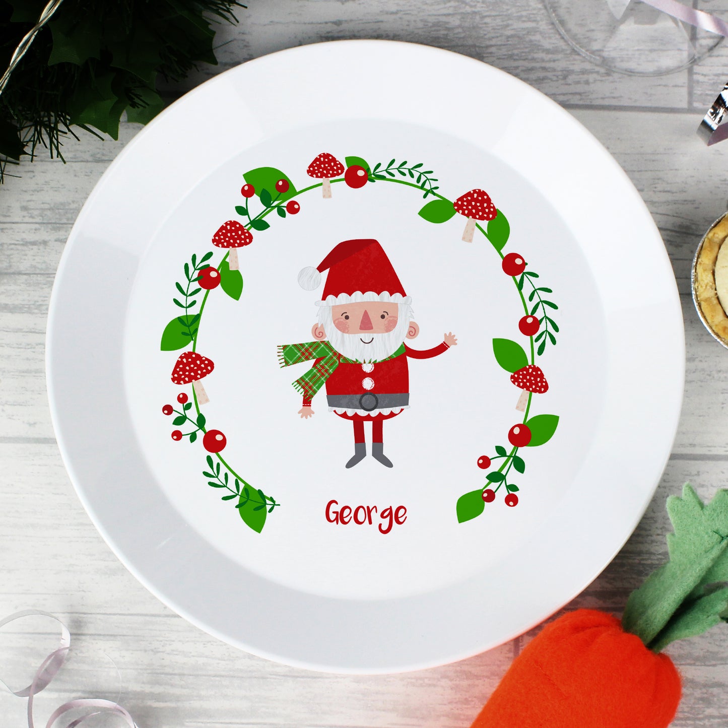 Personalised Christmas Eve Toadstool Santa Plastic Plate