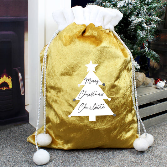 Luxury Personalised Christmas Tree Pom Pom Gold Sack