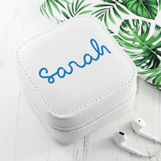 Personalised Island Inspired White Jewellery Case - Blue