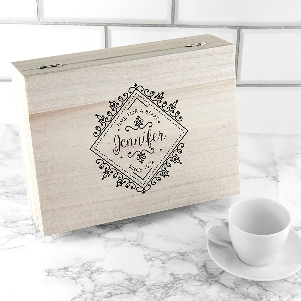 Personalised Time For a Break! Blooming Beautiful Wooden Tea Box