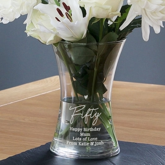 Personalised 50th Birthday Glass Vase | Gift For Her