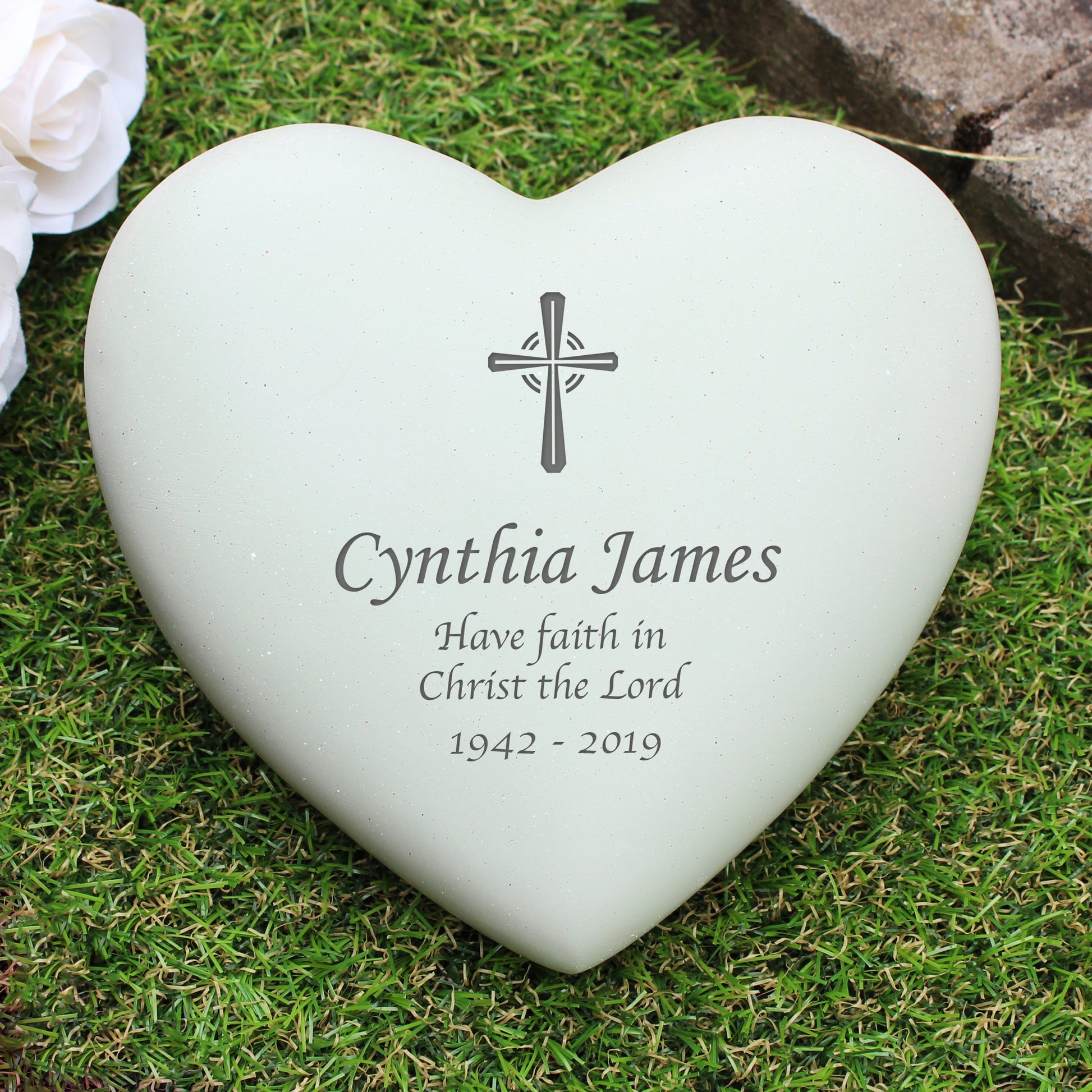Personalised Cross Heart Memorial Graveside Plaque Ornamental